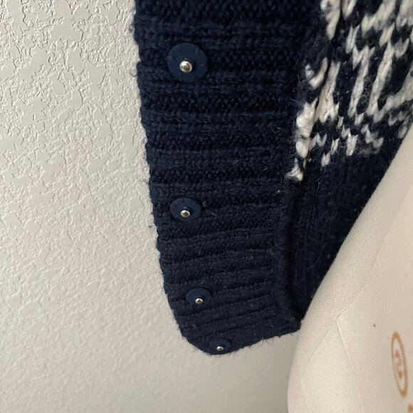 Gap Knitted Fairisle Long Cardigan in White and Indigo/Navy, Size Small - Picture 11 of 12